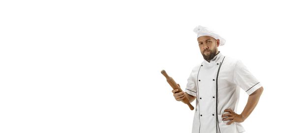 Cooker, chef, baker in uniform isolated on white background, gourmet. - Foto, Imagen