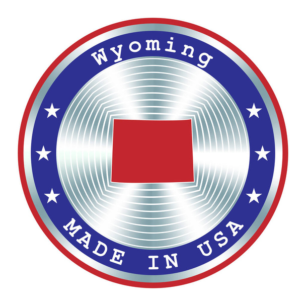 Gemaakt in Wyoming lokale productie teken, sticker, zegel, stempel. Ronde hologram teken voor label ontwerp en nationale USA marketing - Vector, afbeelding
