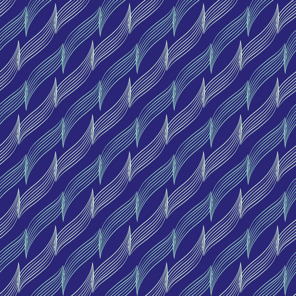 Lignes vectorielles diagonales abstraites fond de motif vectoriel sans couture. Fond bleu cobalt avec effet 3D zig zag ruban style bandes de couleur alternant. Conception géométrique linéaire. Imprimé partout. - Vecteur, image