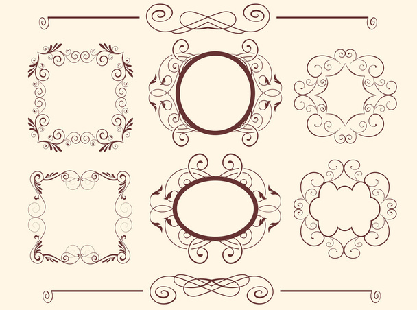Set of calligraphic floral design elements. Vector illustration. - Вектор, зображення