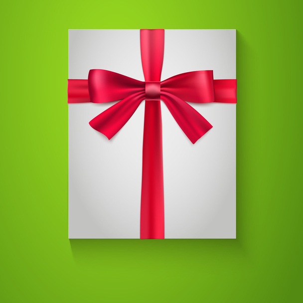 Gift wrapping with red bow and ribbon, top view - Vector, Image