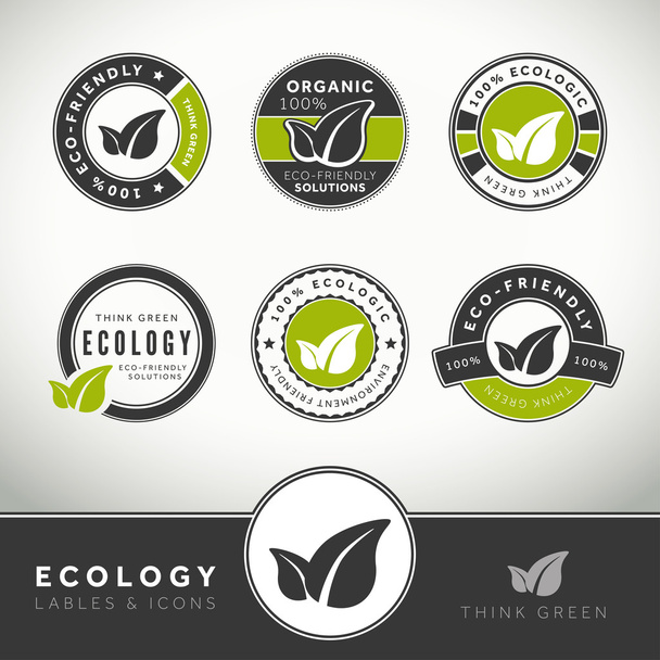 minőségi sor ökológia címkék és jelvények - Vektor, kép