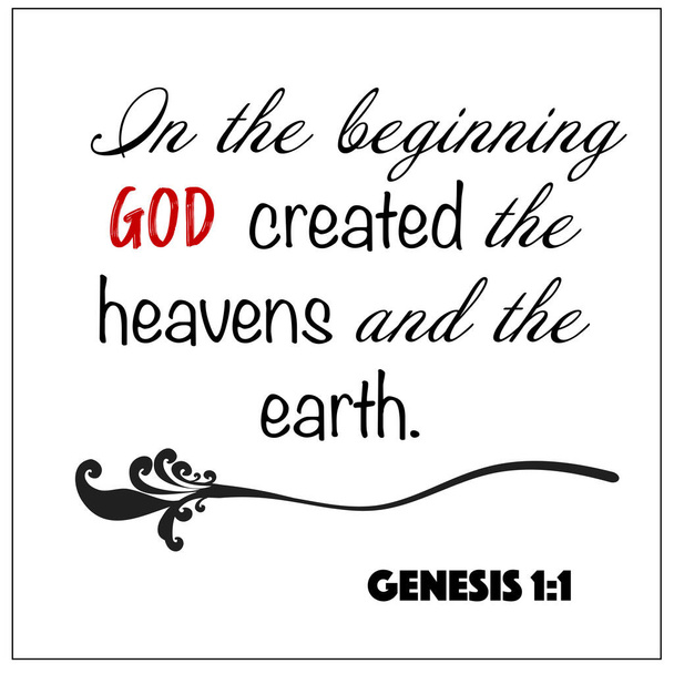 Księga Rodzaju 1: 1 - Na początku stworzył Bóg niebiosa i wektor ziemi na białym tle dla zachęty chrześcijańskiej z Pisma Świętego Starego Testamentu. - Wektor, obraz