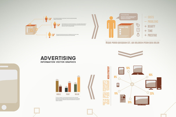 Advertising infographics - icons, graphs, charts and statistics - Διάνυσμα, εικόνα