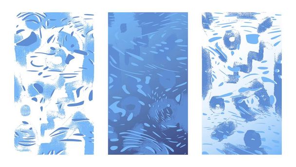Ilustração vetorial desenhada à mão. Partículas azuis, pinceladas sobre tela e linhas de doodle, pinturas de estilo moderno - Vetor, Imagem