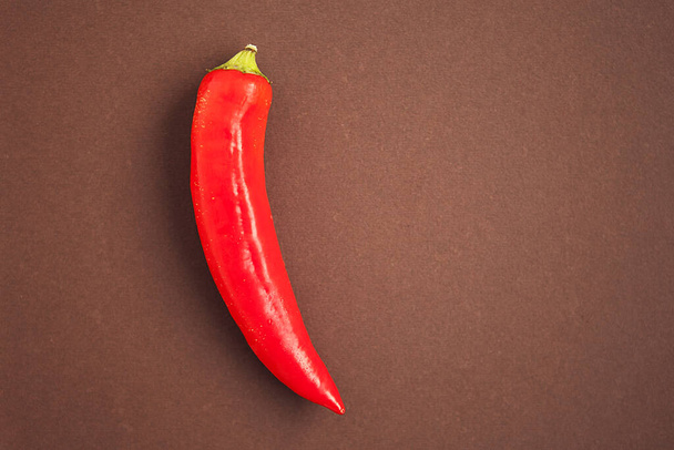 One red chili pepper on the brown background - Foto, Imagem