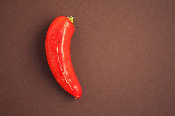 One red chili pepper on the brown background - Photo, image