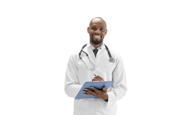 African-american doctor isolated on white background, professional occupation - Foto, imagen
