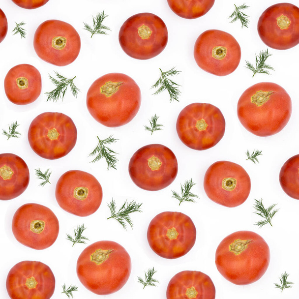 Organic tomatoes and dill seamless pattern on white background - Фото, зображення