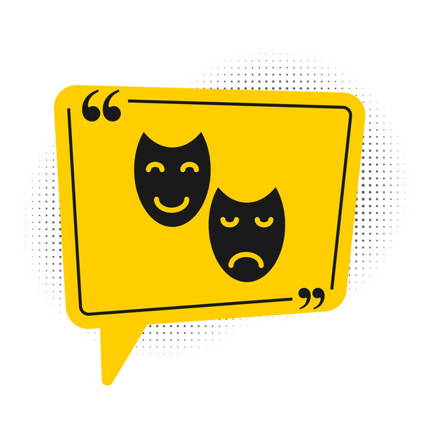 Black Comedy and tragedy theatrical masks icon isolated on white background. Yellow speech bubble symbol. Vector. - Vector, Image
