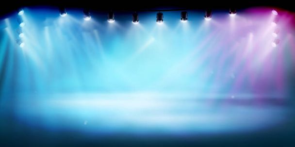The stage illuminated by spotlights. The show on the stadium. Free space for advertising or displaying products. Vector illustration. - Vector, Image