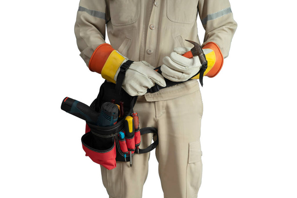 Close-up Elettricista uniforme con cintura isolata su sfondo bianco - Foto, immagini
