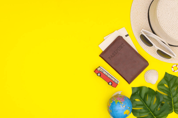 Summer vacation and travel woman accessories. Travel concept - 写真・画像