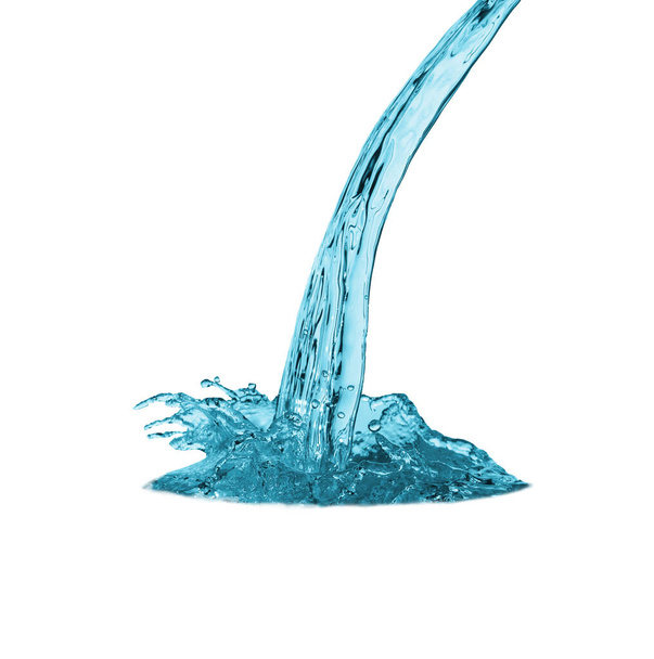 Agua azul, salpicadura de gota de agua aislada sobre fondo blanco - Foto, Imagen