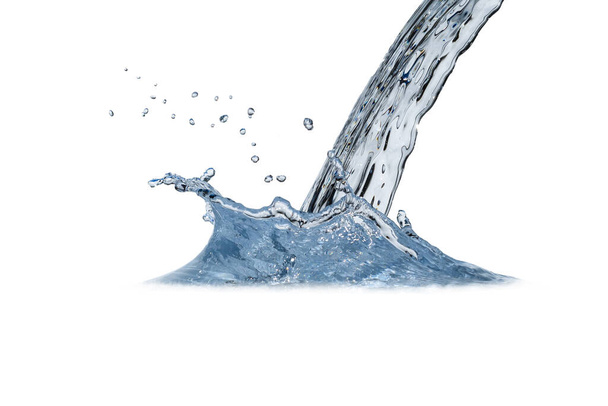 Blaues Wasser, Wassertropfen auf weißem Hintergrund isoliert - Foto, Bild
