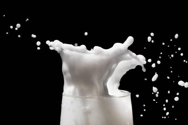 Koyu arkaplanda beyaz süt sıçraması - Fotoğraf, Görsel