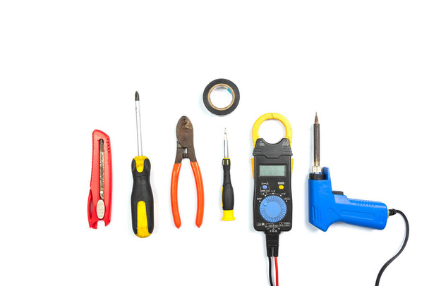 Electrician tools set on white background - 写真・画像