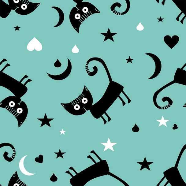 Seamless pattern with black cats - Вектор,изображение