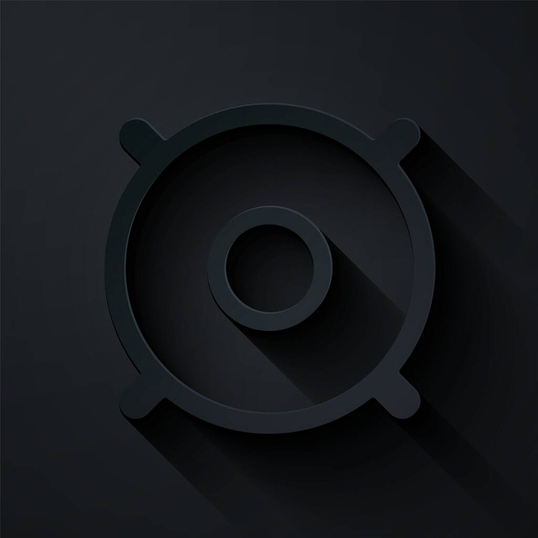 Paper cut Car audio speaker icon isolated on black background. Paper art style. Vector. - Διάνυσμα, εικόνα