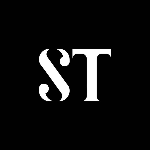 ST S T diseño del logotipo de la letra. Letra inicial ST en mayúsculas logo monograma color blanco. Logotipo ST, diseño S T. ST, S T - Vector, imagen