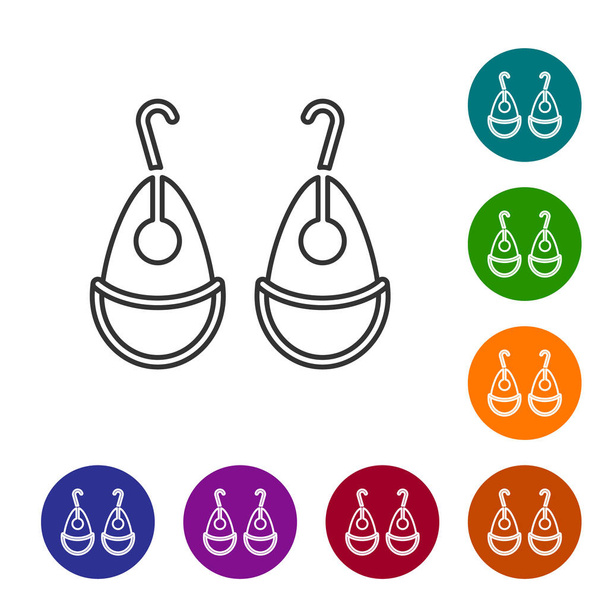 Schwarze Linie Ohrringe Symbol isoliert auf weißem Hintergrund. Schmuck-Accessoires. Setzen Sie Symbole in farbigen Kreis-Tasten. Vektor. - Vektor, Bild