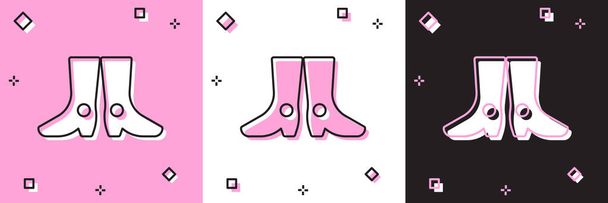 Setzen Sie die ukrainische Nationalschuh-Ikone isoliert auf rosa und weißen, schwarzen Hintergrund. Traditionelle ethnische Stiefel. Vektor. - Vektor, Bild