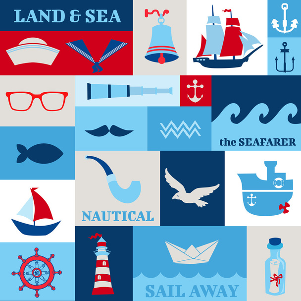 Nautical Sea Design Elements - for scrapbook and design - Vektor, Bild