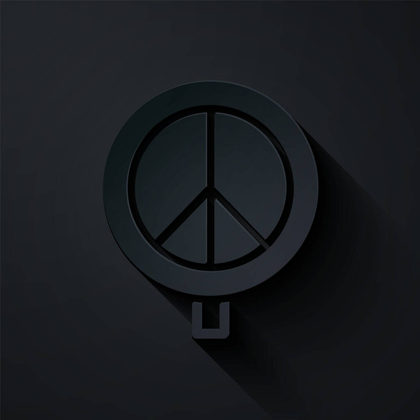 Corte de papel Icono de Paz aislado sobre fondo negro. Símbolo hippie de paz. Estilo de arte de papel. Vector. - Vector, Imagen