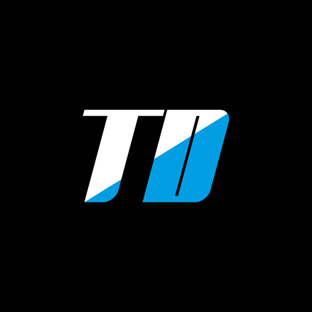 Diseño del logotipo de la letra TD sobre fondo negro. TD iniciales creativas letra logo concepto. Diseño de iconos TD. TD blanco y azul icono de la letra de diseño sobre fondo negro. T D - Vector, imagen