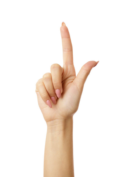 рука изодицирована на белом фоне указательного пальца вверх - Фото, изображение