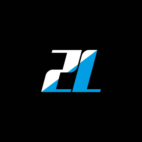 ブラックを基調としたZLレターロゴデザイン。ZLクリエイティブイニシャルレターロゴコンセプト。ZLアイコンデザイン。ブラックを基調としたZLホワイトとブルーの文字のアイコンデザイン。Z L - ベクター画像