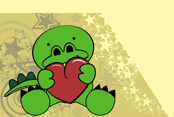 cute sitting baby crocodile kawaii cartoon holding heart background in vector format - Vektori, kuva