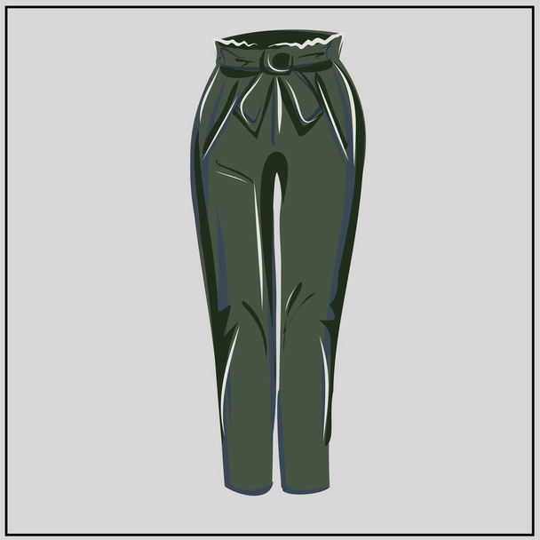 Classic green pants. Khaki. Oversize. Fashion. The basic wardrobe of a minimalist. Autumn clothes. Set. Isolated vector object. - Vektori, kuva