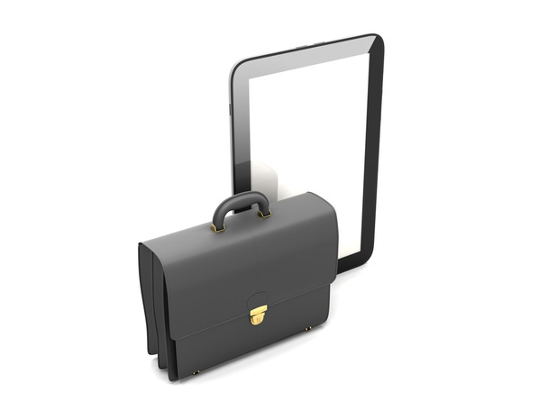 Leather business briefcase and tablet computer - Fotó, kép