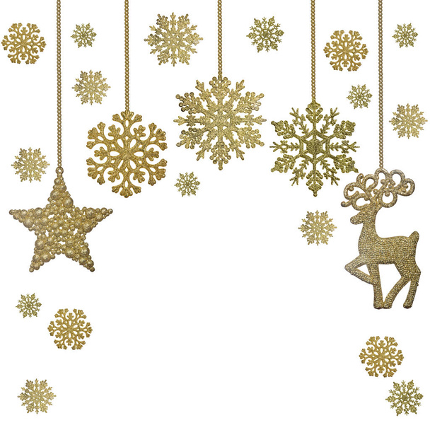 medio marco de decoraciones de Navidad de oro aislado sobre fondo blanco - Foto, Imagen
