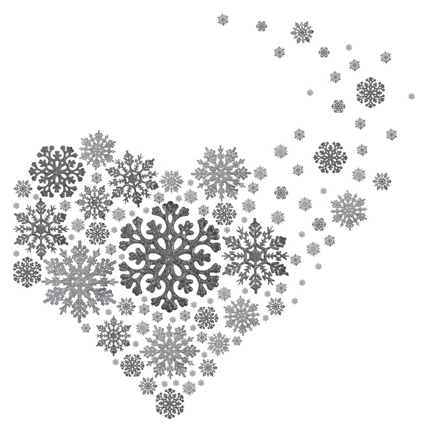 zilveren hart vorm van sneeuwvlokken geïsoleerd op witte achtergrond - Foto, afbeelding