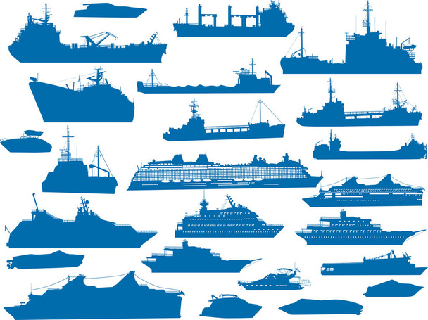 ilustrace s lodí siluety kolekce izolované na bílém pozadí - Vektor, obrázek