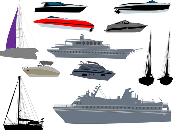 ilustración con doce barcos aislados sobre fondo blanco - Vector, imagen
