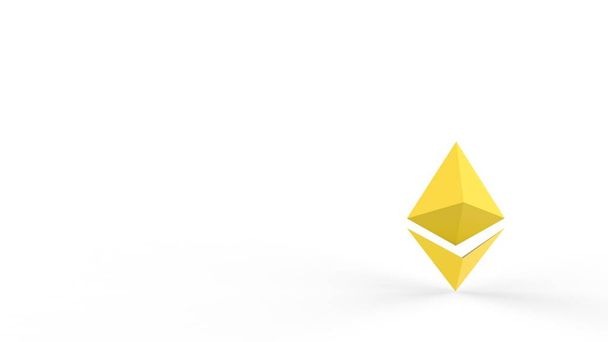 Yellow Ethereum gold sign icon Isolated with white background. 3d render isolated illustration, cryptocurrency, crypto, business, managment, risk, money, cash, growth, banking, bank, finance, symbol. - Photo, Image