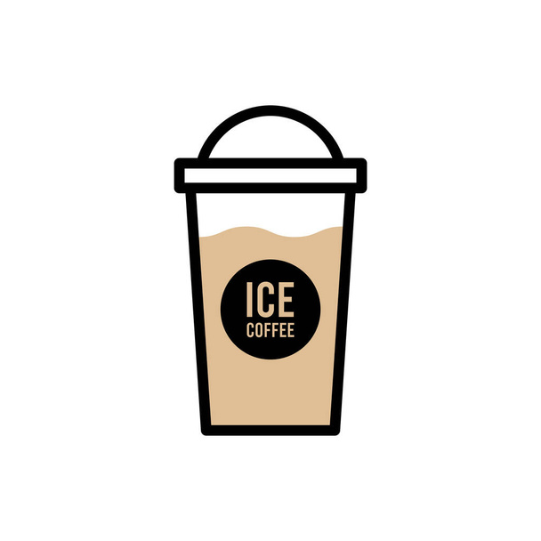 Kaffee zum Mitnehmen Logovorlage. Kaltgetränktasse mit Sahne und Trinkhalm. Vektor isoliertes flaches Symbol für Fast-Food-Café, Cafeteria oder Kaffeehaus-Designelement. - Vektor, Bild