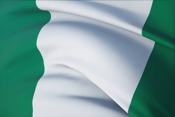 Waving flags of the world - flag of Nigeria. Closeup view, 3D illustration. - Photo, Image