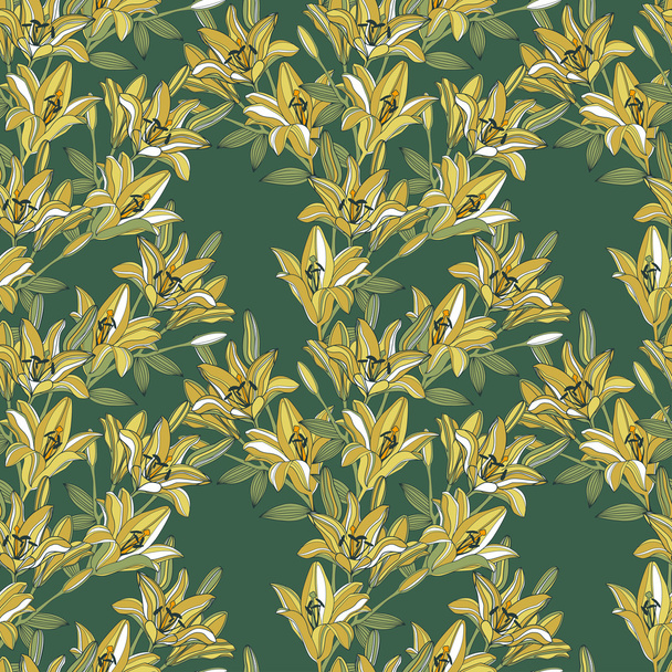 Vector background with decorative lily flowers silhouettes - Vektor, kép