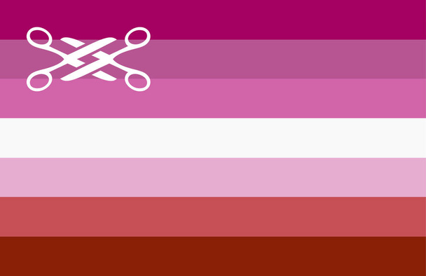 Ilustracao bandeira lesbica, lesbian flag, scissoring, tesourinha, lesbian, sexo lesbico, lesbicas, amor, romance, comunidade gay, rainbow, pride, love is love, sex, gay, comunidade, tesouras, tesoura, LGBT, LGBTQ, representatividade, militancia, gays - Vector, imagen