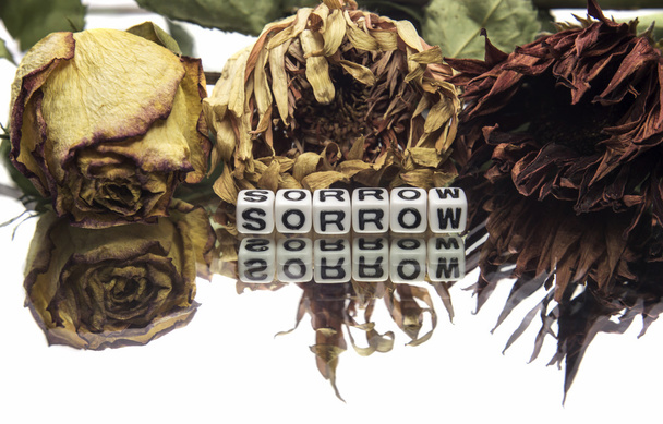 θλίψη κείμενο με τα παλαιά λουλούδια - Φωτογραφία, εικόνα