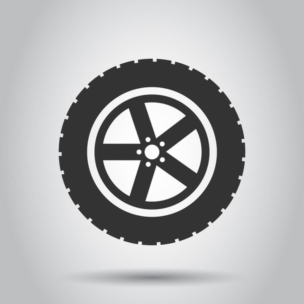 Car wheel icon in flat style. Vehicle part vector illustration on white isolated background. Tyre business concept. - Vector, Imagen