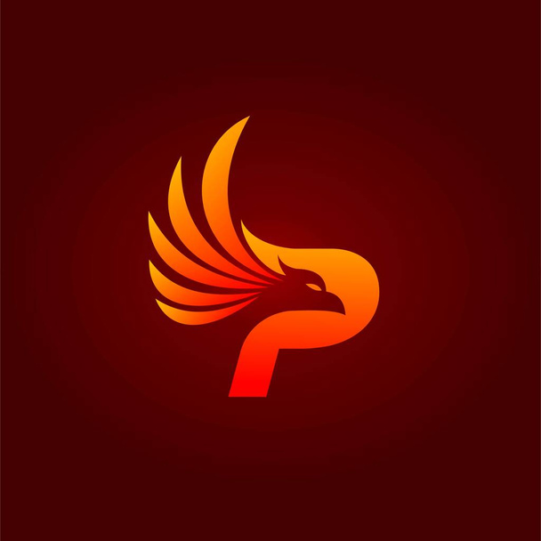 Phoenix vogel die letter P vormde - Vector, afbeelding