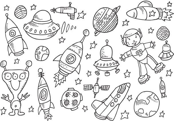 Outer Space Sketch Doodle Vector Set - Vektor, kép
