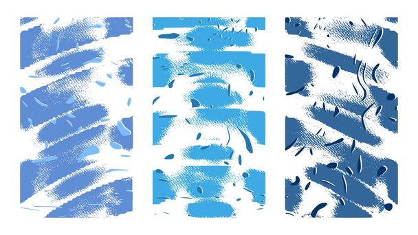 Artistic winter sketchy backgrounds. Snowy windows. Hand drawn vector illustration. Blue particles, brush strokes on canvas and doodle lines, modern style paintings - Vector, Image