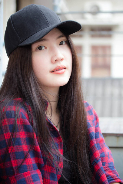 Portrait of thai china teen beautiful girl happy and relax - 写真・画像
