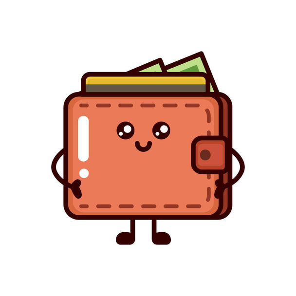 Cute Wallet with money mascot design illustration - Vector, Image